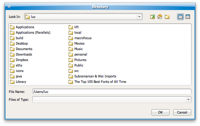 File chooser dialog for selecting a root directory